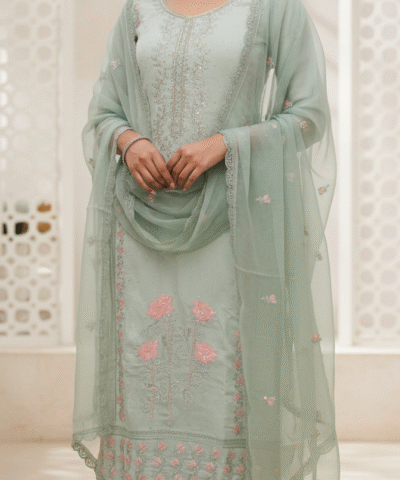 Pastel Mint Green Embroidered Suit Set - 00069/25