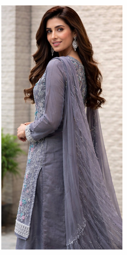 Elegant Grey Embroidered Suit – Timeless Grace# ORDER No. 00068/25 - Image 2