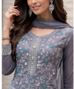 Elegant Grey Embroidered Suit – Timeless Grace# ORDER No. 00068/25