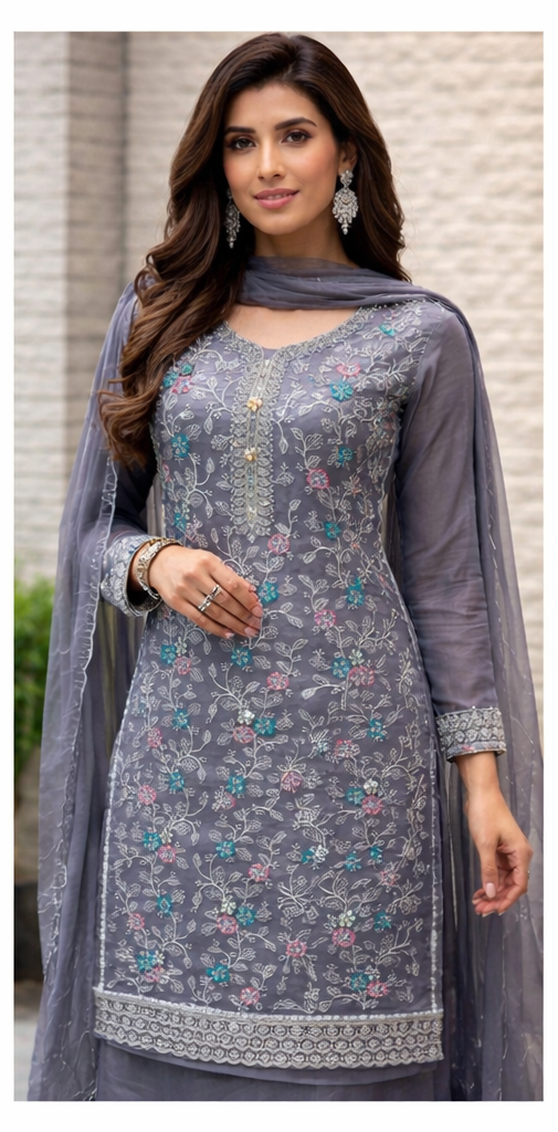 Elegant Grey Embroidered Suit – Timeless Grace# ORDER No. 00068/25 - Image 4