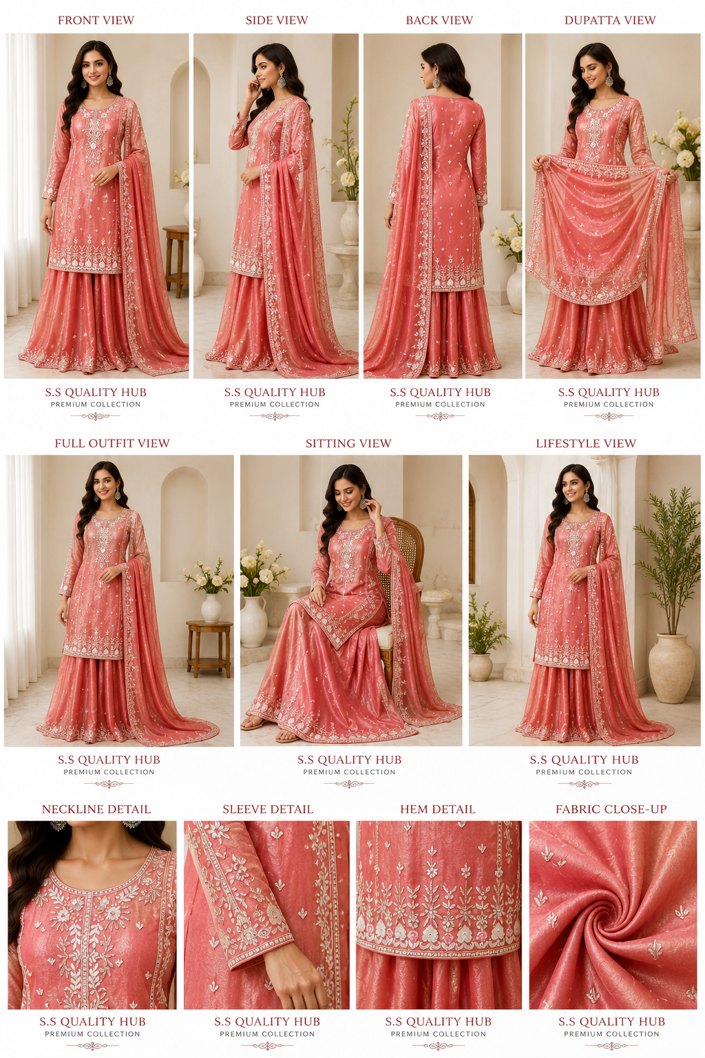 Premium Embroidered Festive Sharara Set – Teal Green & Coral Peach - Image 5